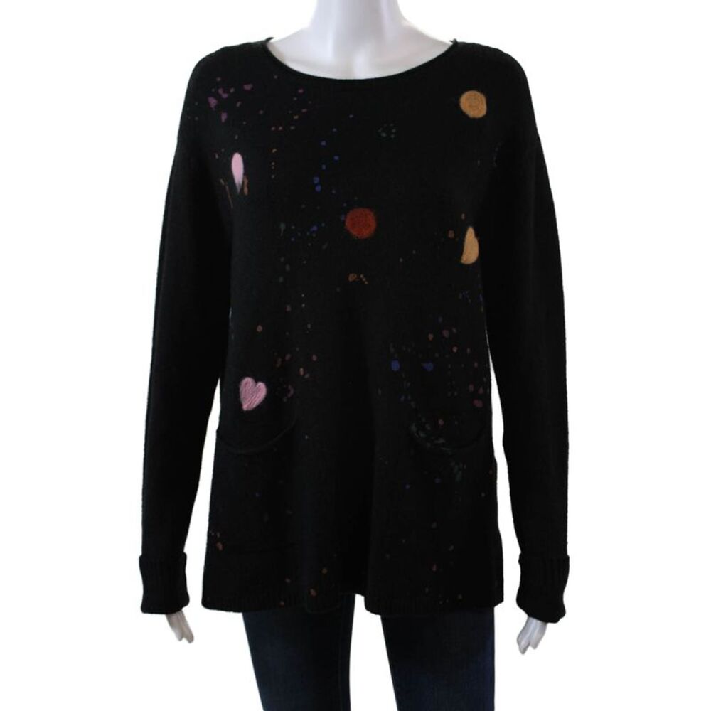 Charlie Womens Oversized Scoop Neck Splatter Sweatshirt Black Multi Size Medium